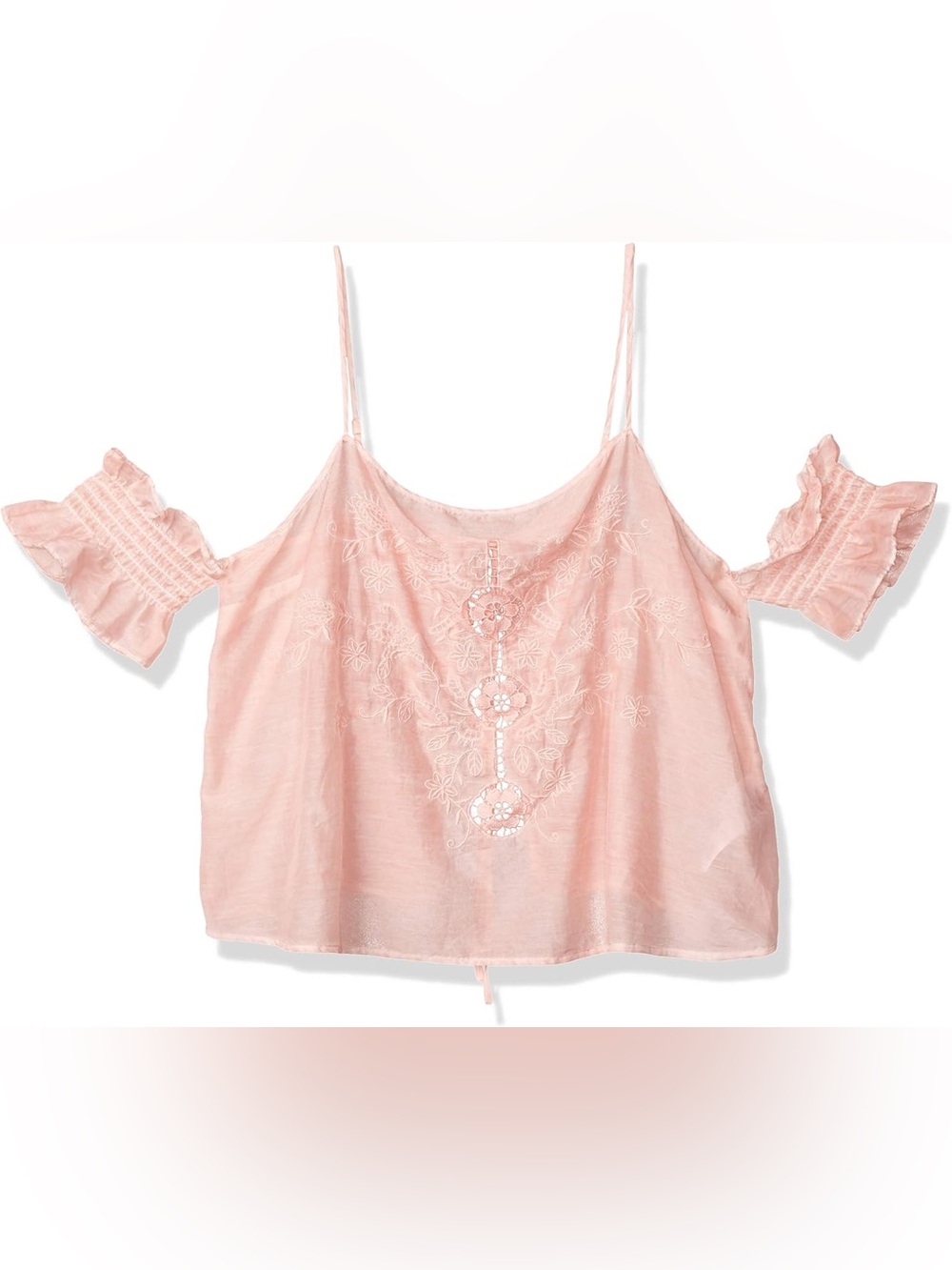 Guess Judy Cold-Shoulder Silk & Cotton Top Pink Embroidered Fairycore